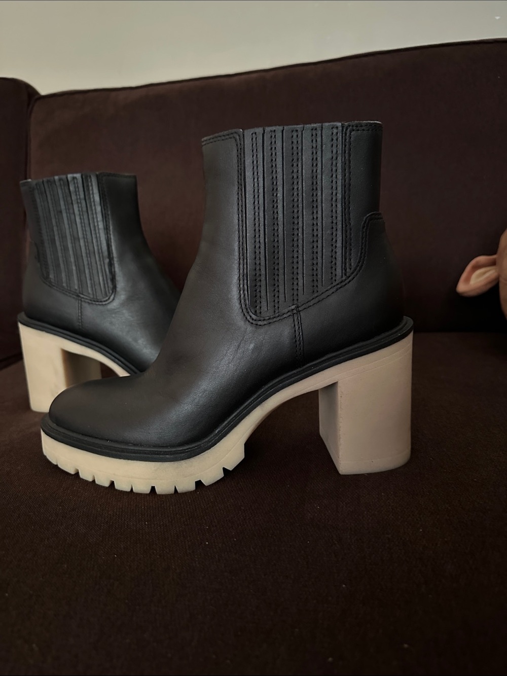 Dolce Vita Black Chelsea Block-Heel Boots with Cream Platform